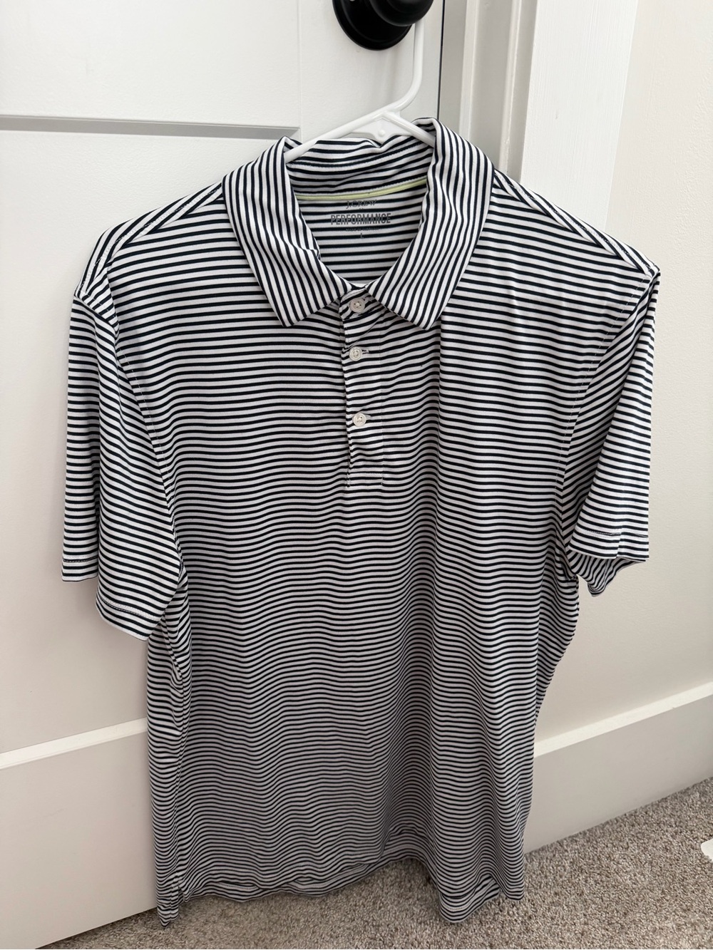J Crew Men's Navy & White Striped Performance Polo Shirt